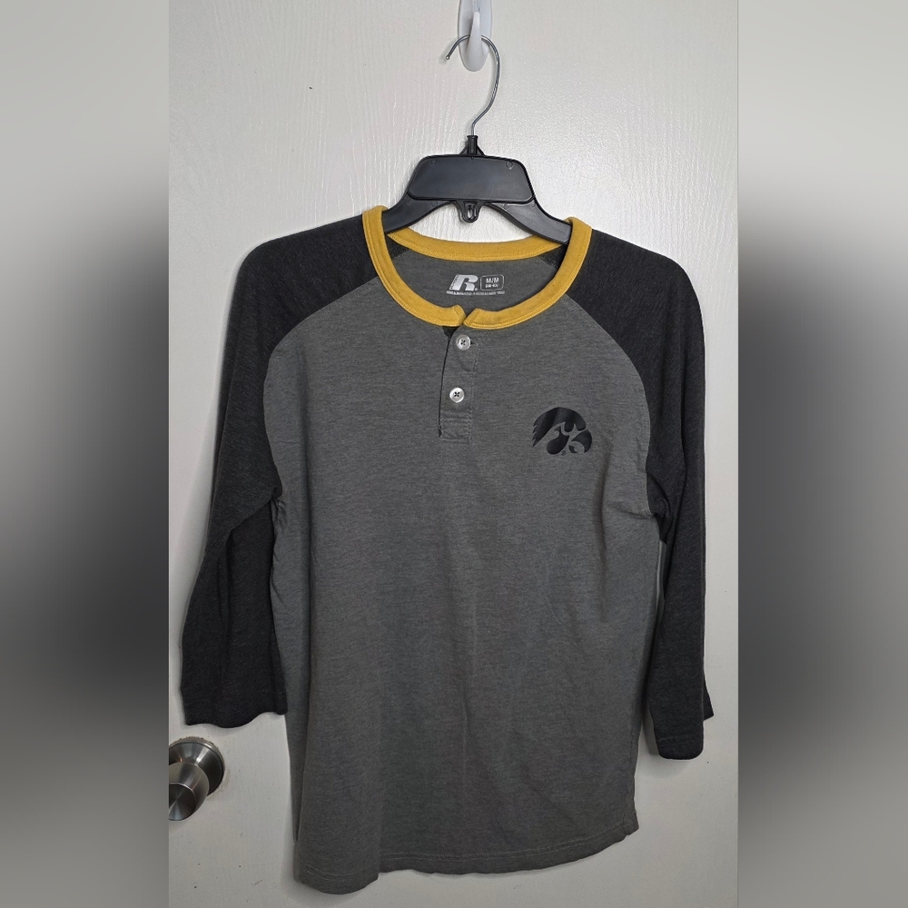 *3 FOR $12* Russell Athletic Iowa Hawkeye's Gray and Black 3/4 Sleeve Tee